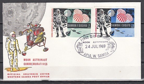 Samoa, Scott cat. 315-316. Astronaut on the Moon issue. First day cover. ^