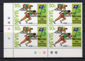 Nevis 1985 Sc#447 SCOUTS ovpt.Royal Visit INVERTED Block of 4 MNH