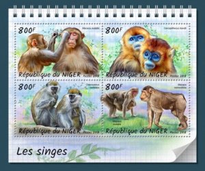 Niger - 2018 Monkeys on Stamps - 4 Stamp Sheet - NIG18316a