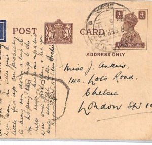 INDIA KGVI Postal Stationery Card Calcutta BANK 1942 London {samwells}PJ304