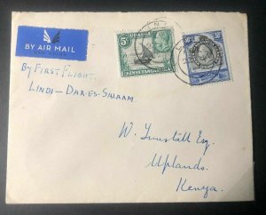 1936 Lindi Kenya British KUT Return Flight Airmail Cover To Uplands