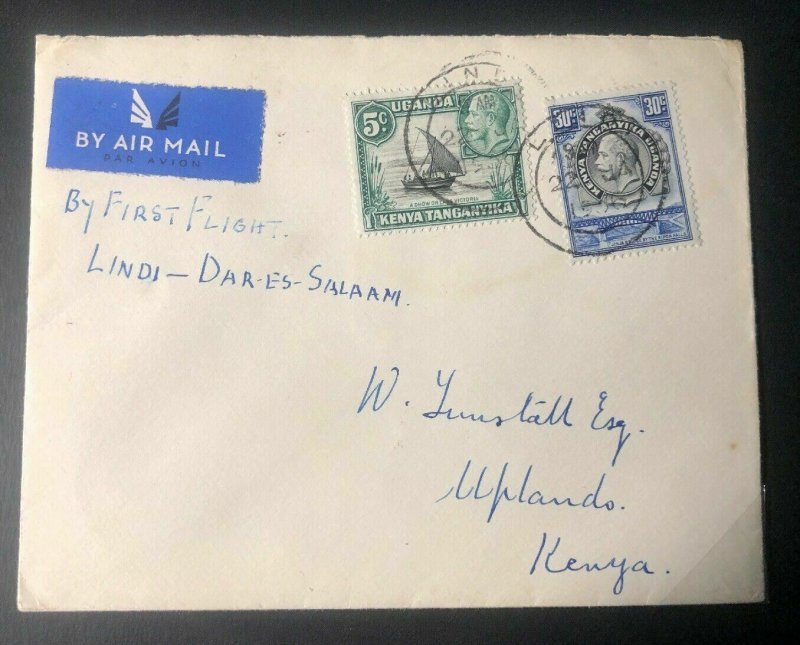 1936 Lindi Kenya British KUT Return Flight Airmail Cover To Uplands