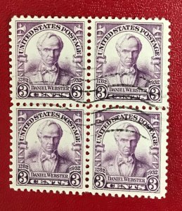 1932 US Sc 725 used block 3c Daniel Webster CV$1.00 Lot 1775