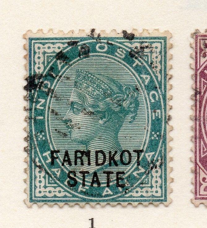 Indian States Faridkot 1887-1900 QV  Early Issue Fine Used 1/2a. Optd 157051