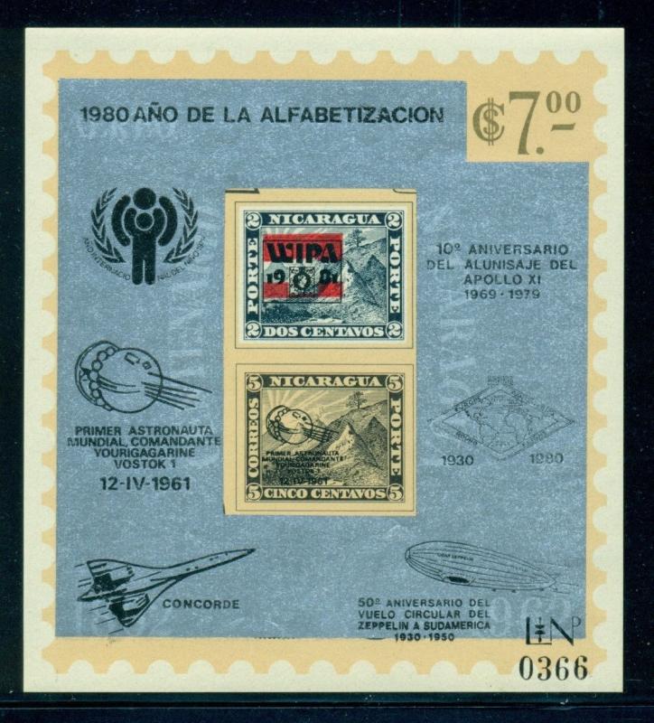 Nicaragua MNH MI BLK #128 STAMP CENTENARY Concorde Zeppelin IYC SPACE $$$