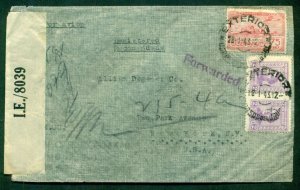 URUGUAY, 1943 multi-franked regis. censored WW2 cover to U.S., VF