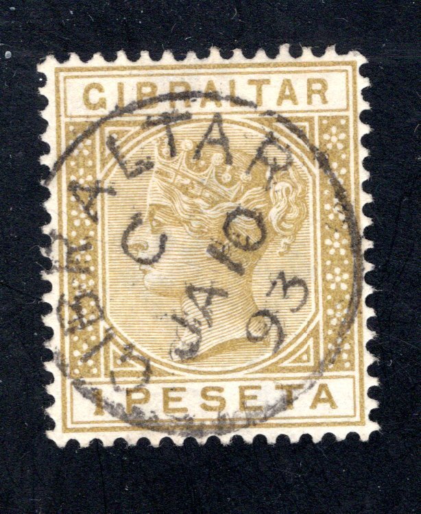 Gibraltar #36   VF, Used, 1p bister, SON cancel, CV $24.00   .....   2440042