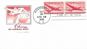 1946 FDC, #C32, 5c DC-4, House of Farnam, horizantal pair - hand cancel