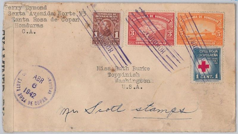 Red Cross -- HONDURAS -  POSTAL HISTORY -  COVER to USA 1942 - CENSOR TAPE