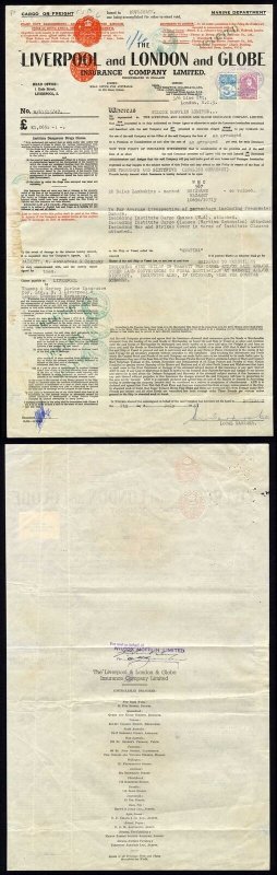 Australia Insurance Policy with 8d and 3/- stamps