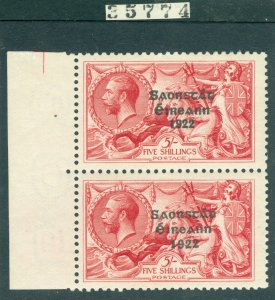 SG 84a Ireland 1927. 5/- rose-carmine. Wide & narrow date pair. Very fresh...