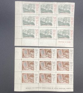 CUBA Sc# 1102-1103 Stamp Day Philately 1966 Set of 2 blocks of 9