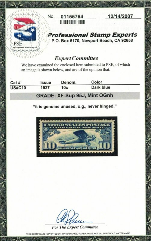 MALACK C10 XF-SUPERB JUMBO OG NH, w/PSE (GRADED 95-J..MORE.. gg1542