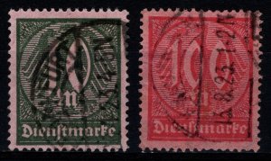 Germany 1922 Official stamps, 10m &100m [Used]