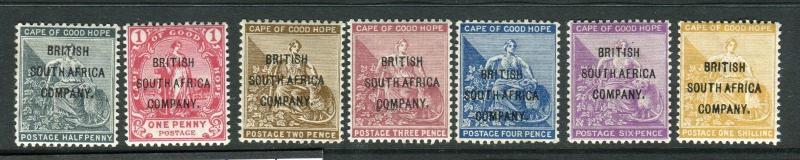 RHODESIA-1896  A mounted mint set to 1/- Sg 58-64