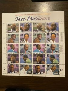 US SC 2983-92 Sheet 32¢ Jazz Musicians, (1) P# P111111, MNH- Superb