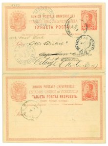 P5370 - VENEZUELA, BOLIVAR, DOUBLE POST CARD USED IN 1895.