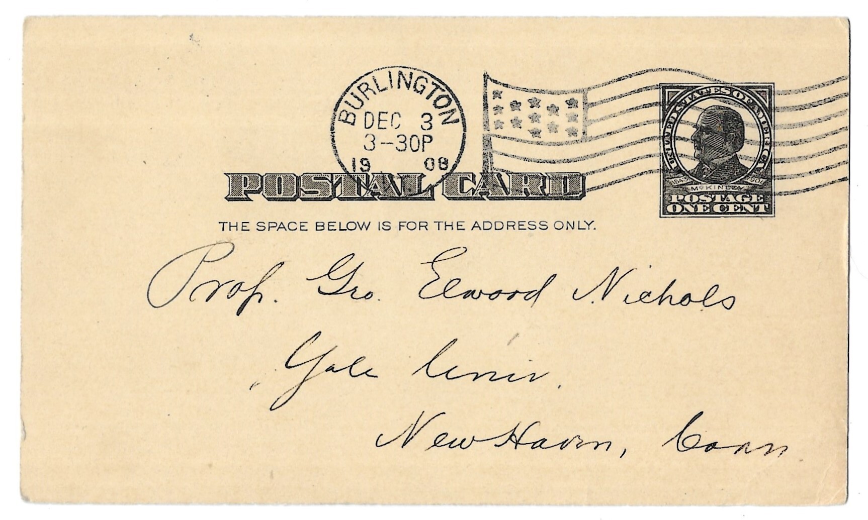 Burlington Vermont 1908 Postal Card Scott UX19 Book on Bryophytes of Connecticut United States