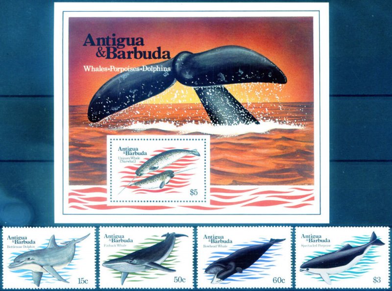 Antique and Barbuda. Fauna. 1983 Cetacean. Series + Sheet.