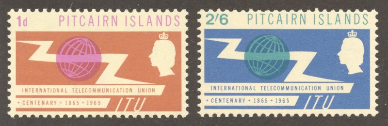 Pitcairn Islands Scott 52-53 MNHOG - 1965 Centenary of ITU Issue - SCV $6.25