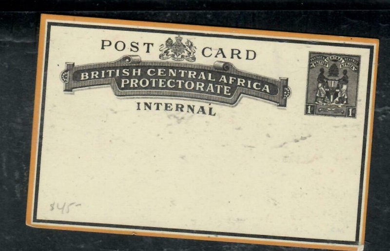 BRITISH CENTRAL AFRICA COVER (P0807B)  1D ARMS INTERNAL PSC UNUSED 