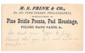 UX5 1876 Phila PA Fancy Cork Grid Cancel Frink Fine Bridle Parts Henry Lang NJ