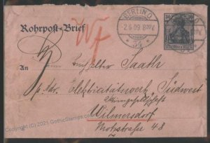 Germany 1909 Berlin Rohrpost Pneumatic Germania Cover 30pf Stationery G101879