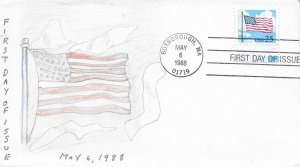 1988 FDC, #2278, 25c Flag, neat cachet