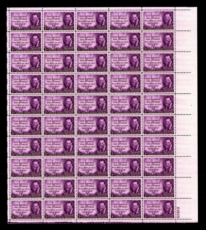 1947 US #946 Joseph Pulitzer - Sheet of 50 - OGNH - VF - CV$12.50 (ESP#032)