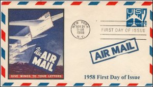 AO-UC33-2, 1958, Air Mail,  Add-on Cover, New York NY, First Day Cover, SC UC33,