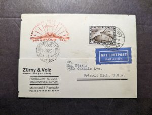 1931 Germany Airmail LZ 127 Graf Zeppelin Postcard Cover to Detroit MI USA