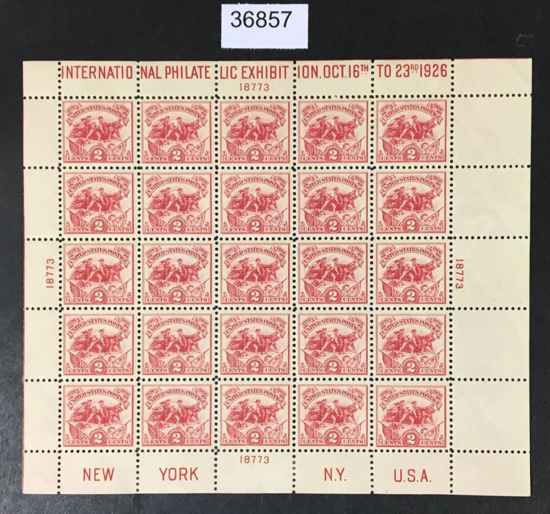 US Stamps # 630 White Plain Sheet Mint OG LH CAT. $350 LOT #36857 ...