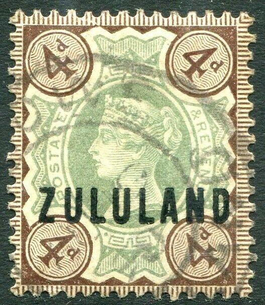 ZULULAND-1888-93 4d Green & Deep Brown Sg 6 GOOD USED V30457