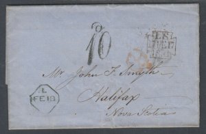 Great Britain, 1854 Stampless SFL to Halifax, Nova Scotia