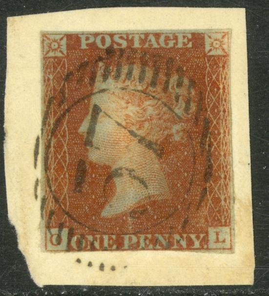 GREAT BRITAIN 1841 1d Red Brown on Bluish Paper Sc 3 w SUTTON SURREY 57 Postmark