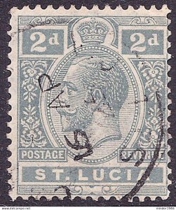 ST LUCIA 1921 KGV 2d Slate Grey SG95 Used