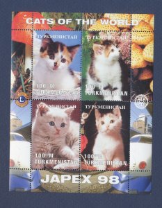 TURKMENISTAN  - MNH S/S - Cats - Japex 98 stamp show - Rotary, Lions Club - 1998