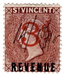 (I.B) St Vincent Revenue : Duty Stamp 3d on 1d OP 