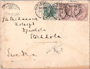 Great Britain 1/2d QV Jubilee and 1d QV (2) 1900 Marlborough to Stockholm, Sw...
