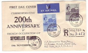 Registered cover Seychelles 1956 200th Anniversery of French Occupation