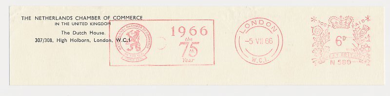 Meter top cut GB / UK 1966 The Netherlands Chamber of Commerce - 75 Years