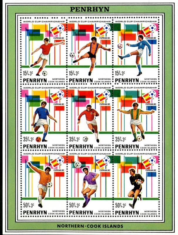 PENRHYN B19 MNH SHEET OF 9 DIFF SCV $5.75 BIN $3.50  SOCCER