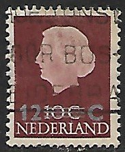 Netherlands # 374 - Queen Juliana ovpt 12ct on 10ct.- used....(P5)