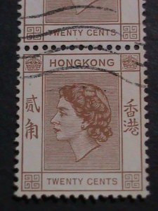 ​HONG KONG-1954 SC#188- 68 YEARS OLD-QUEEN ELIZABETH II USED PAIR-FANCY CANCEL