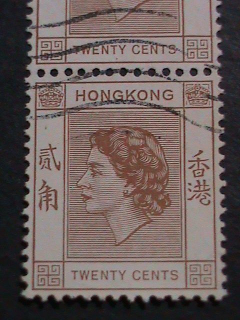 ​HONG KONG-1954 SC#188- 68 YEARS OLD-QUEEN ELIZABETH II USED PAIR-FANCY CANCEL