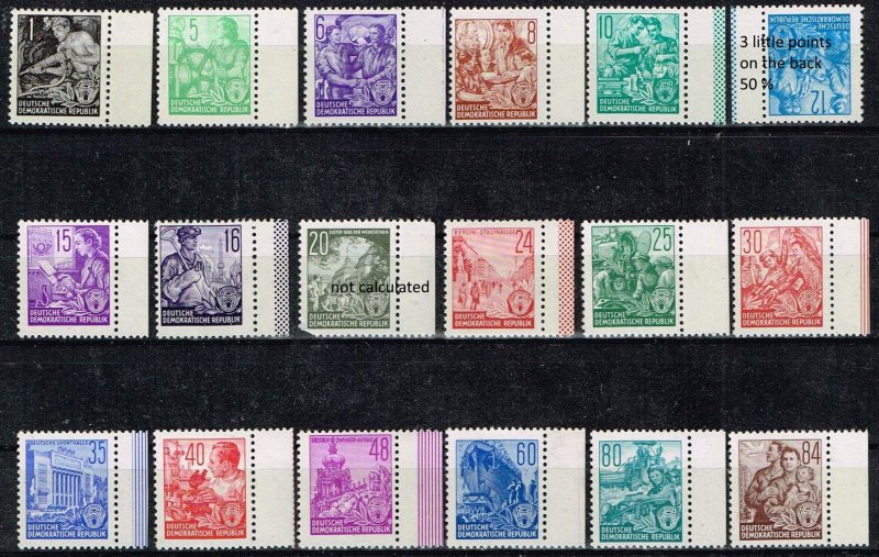 Germany DDR 1953,Sc.#155;-171 MNH, 2 with mistakes (marked on stamp), cv. € 140