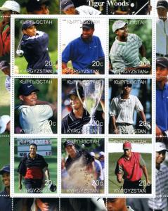 Kyrgyzstan 2000 Golf Tiger Woods Sheet Perforated mnh.vf