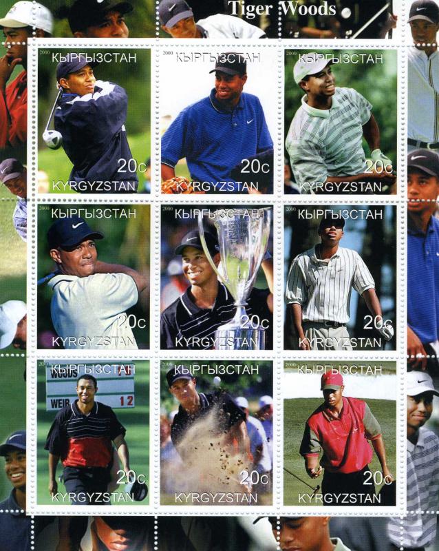 Kyrgyzstan 2000 Golf Tiger Woods Sheet Perforated mnh.vf