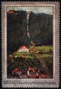 Vintage Germany Poster Stamp Wildbad, Sommerberg 750M Above Sea Level Cable Car