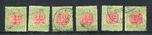 Australia J40 - J45 Postage Due Stamps Used Perf 12 x 12 1/2 